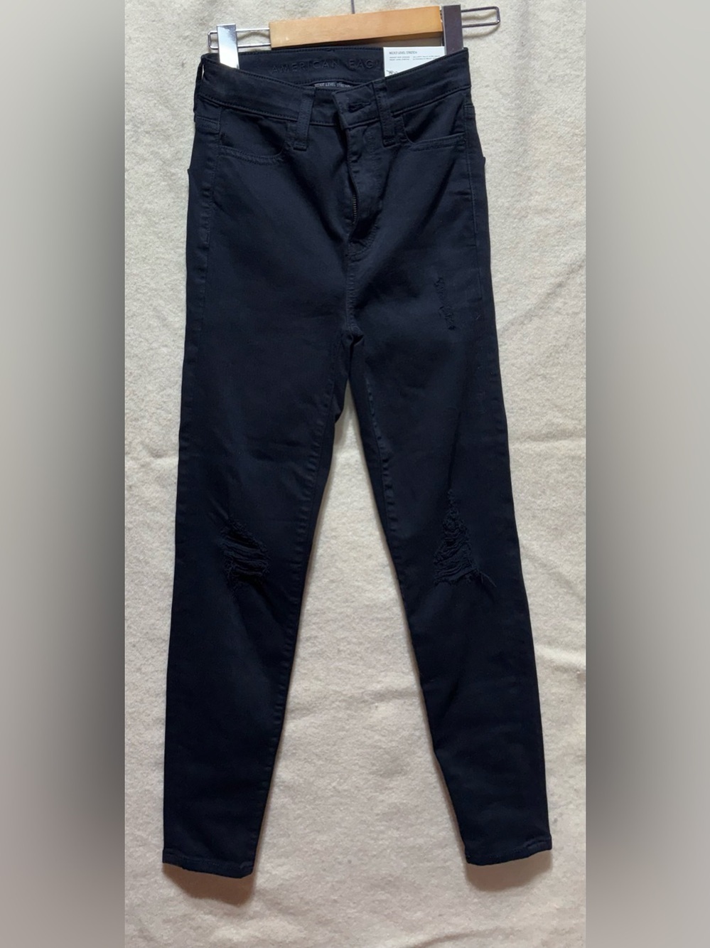 American Eagle Highest Rise Jegging Black Distressed Stretch Jeans Wom Size 000
